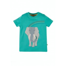 Frugi Carsen Applique T-Shirt Pacific Aqua/Elephant