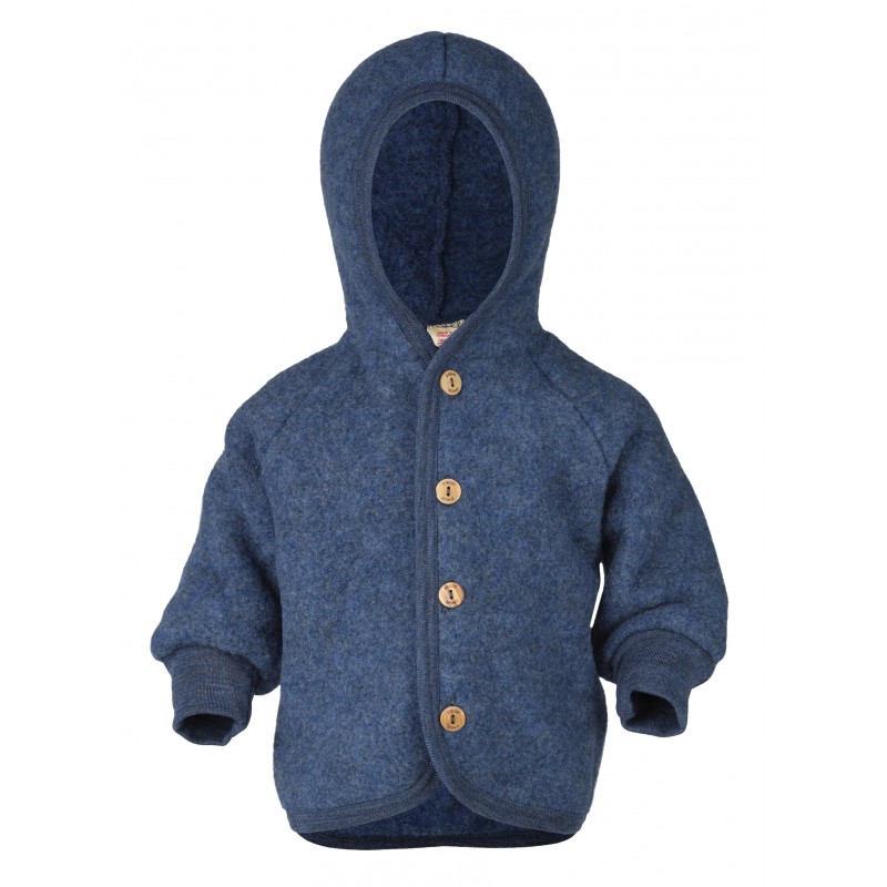 Engel Hooded Jacket with Wooden Buttons Blue mélange