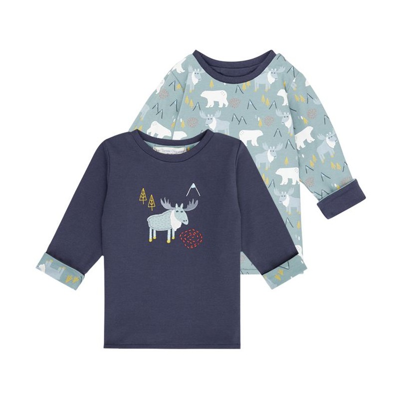 Sense Organics Felix Baby Reversible Shirt Navy + Reindeer