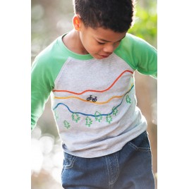 Frugi Jake Applique Top Grey Marl- Mountains