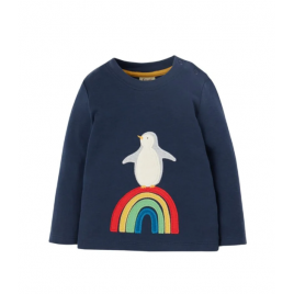 Frugi Adventure Applique Top Indigo/Penguin Rainbow