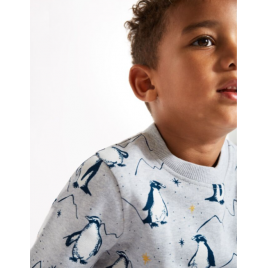 Frugi Rex Jumper Grey Marl Penguins