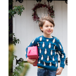 Frugi Jolly Knitted Jumper Deep Sea/Penguins