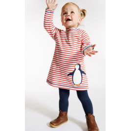 Frugi Posie Peek a Boo Dress Blue Penguin Play/Red st
