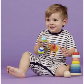 Sense Organics YOEKY baby romper   navy stripes + camel