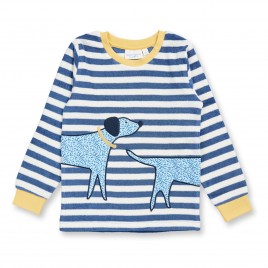 Sense Organics LONG JOHN RETRO Terry Pyjama Steel Blue Stripes