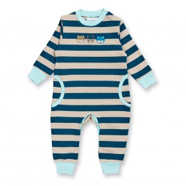 Sense Organics STRINDBERG Baby Sweat Romper Sand Dark Teal Stripes